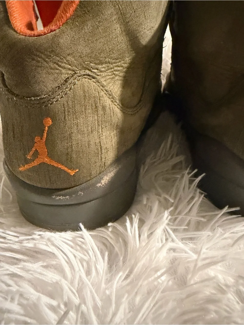 Air Jordan Kids' Olive Green and Orange High-Top Sneakers Men’s Size 8.5